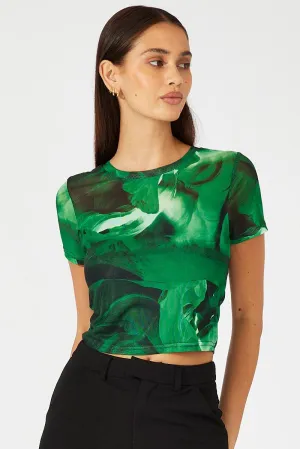Green Abstract Top Short Sleeve