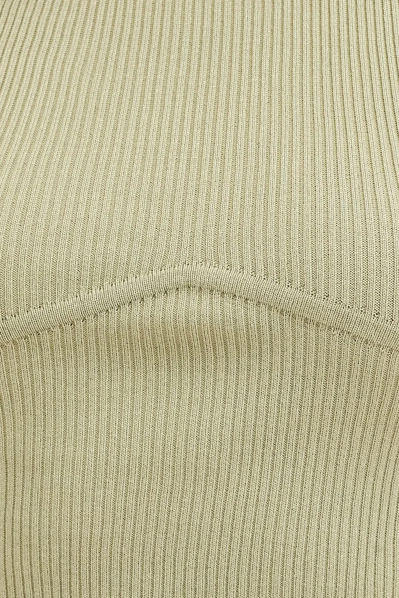 Green Knit Top Sleeveless Crop Round Neck