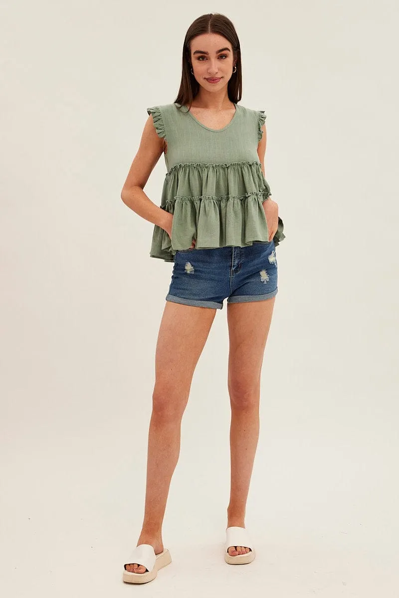 Green Ruffle Tiered Top