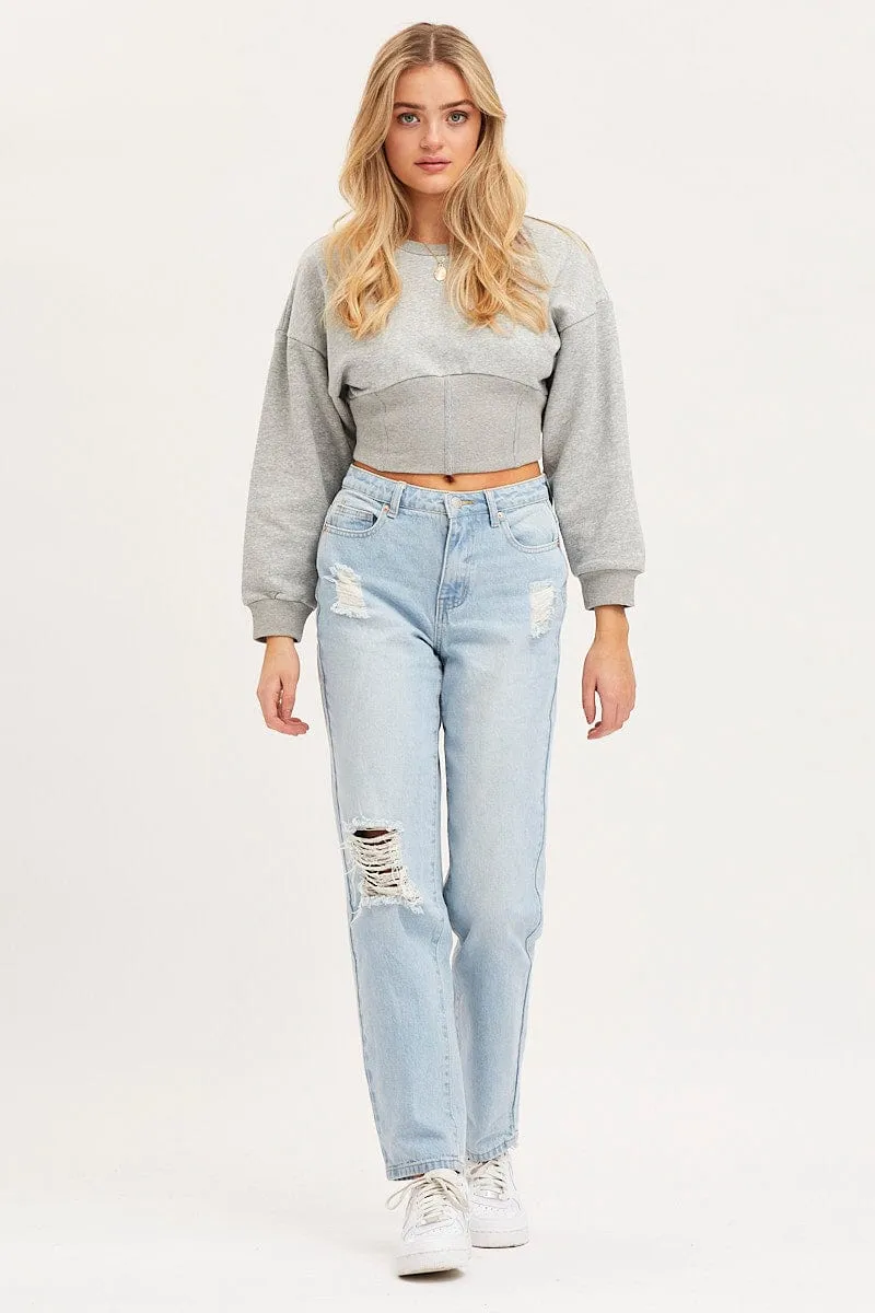 Grey Corset Jumper Long Sleeve