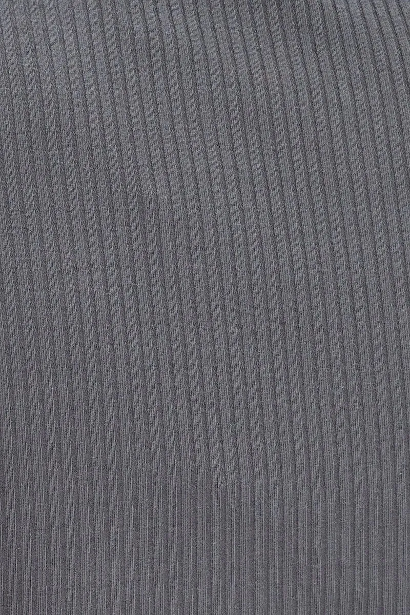 Grey Cut Out Top Short Sleeve Mock Neck Rib