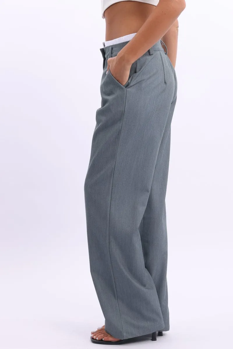 Grey Tailored Pants Boxer Wide Leg