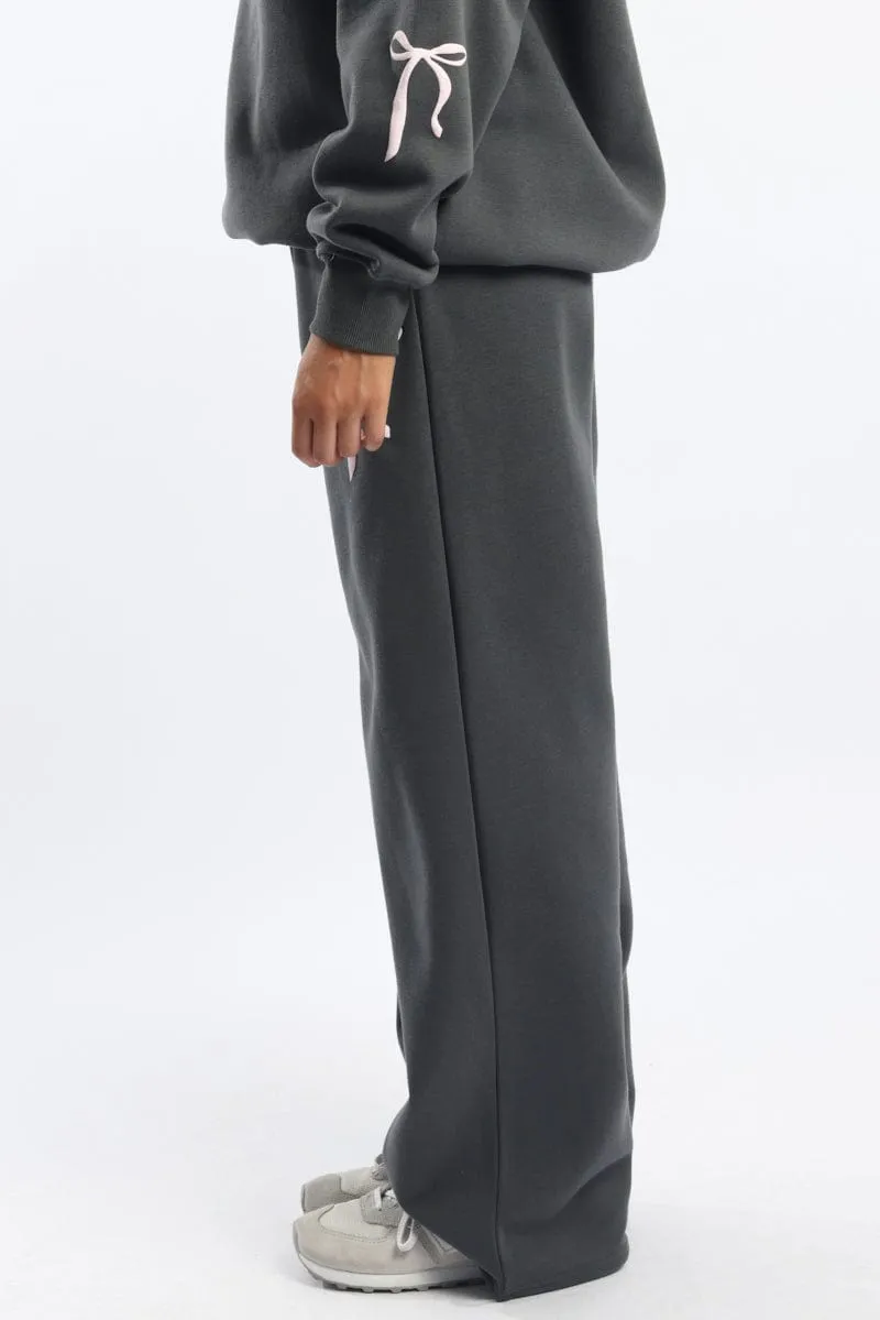 Grey Track Pants Wide Leg
