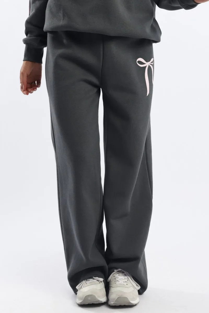 Grey Track Pants Wide Leg