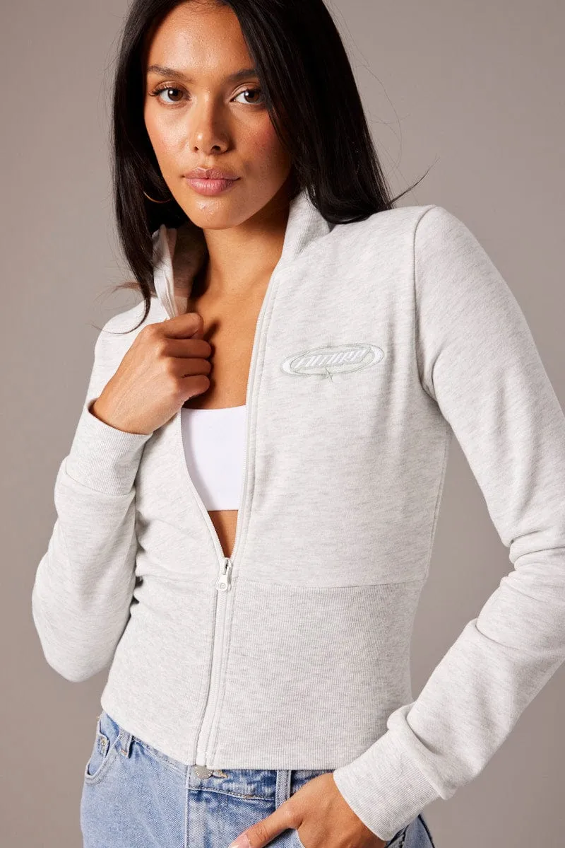 Grey Zip Through Jacket Long Sleeve