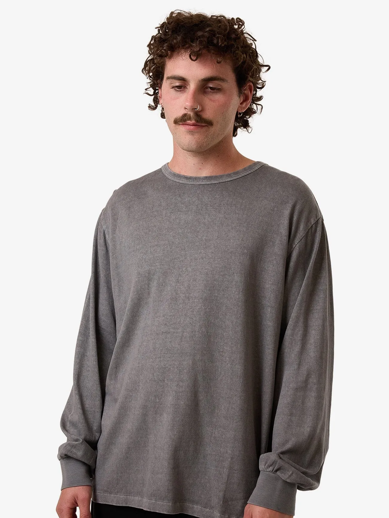 Hemp Thrills Embro Merch Fit Long Sleeve Tee - Grey Ash