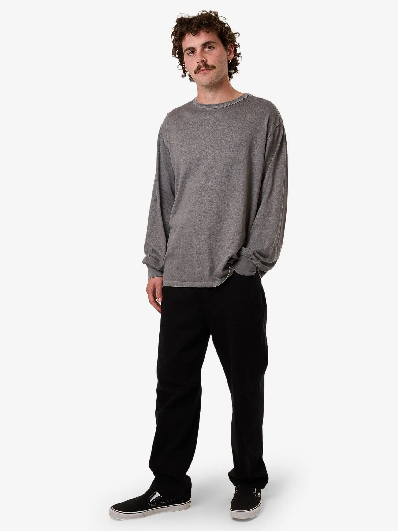 Hemp Thrills Embro Merch Fit Long Sleeve Tee - Grey Ash