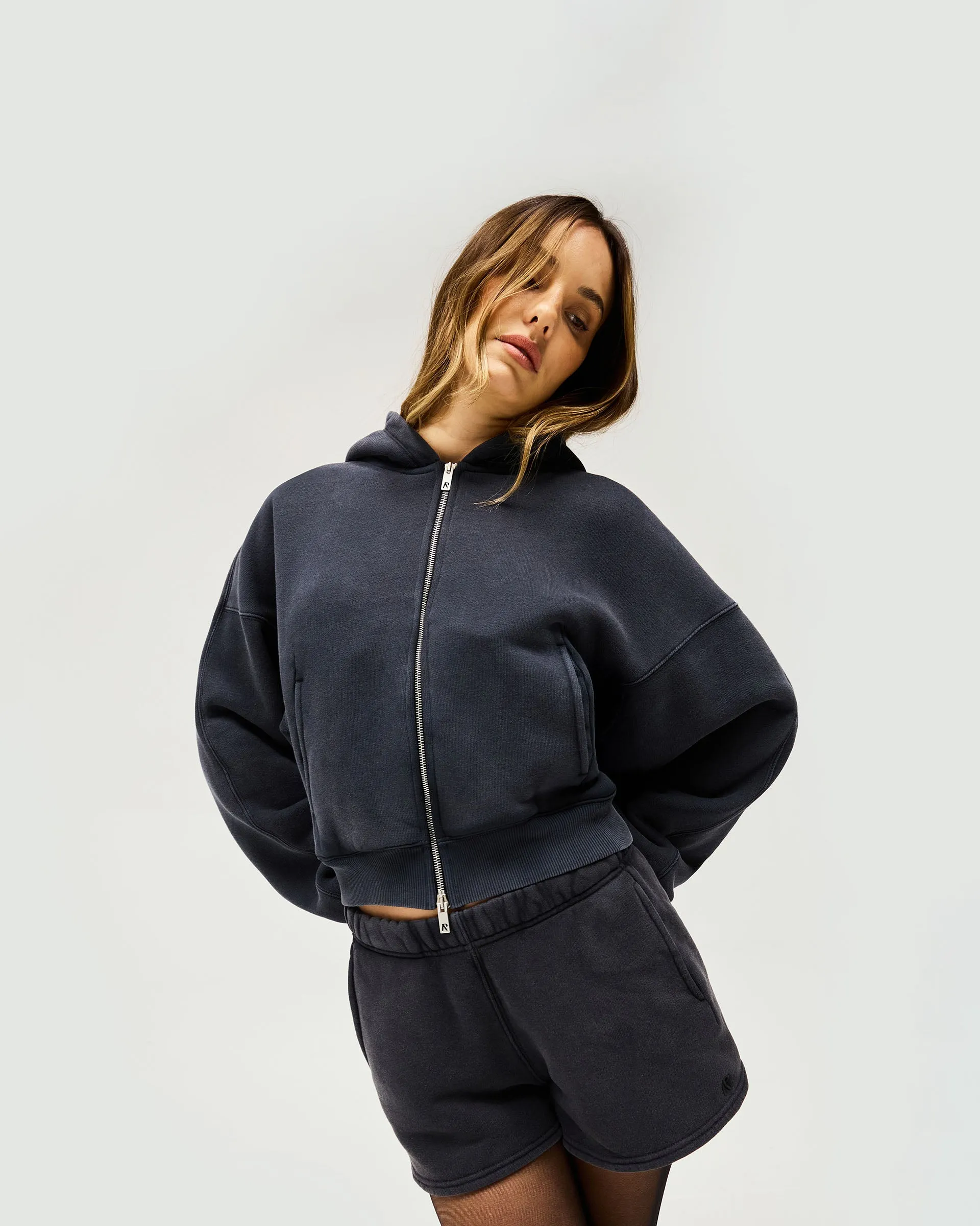 Initial Oversized Crop Hoodie - Washed Black
