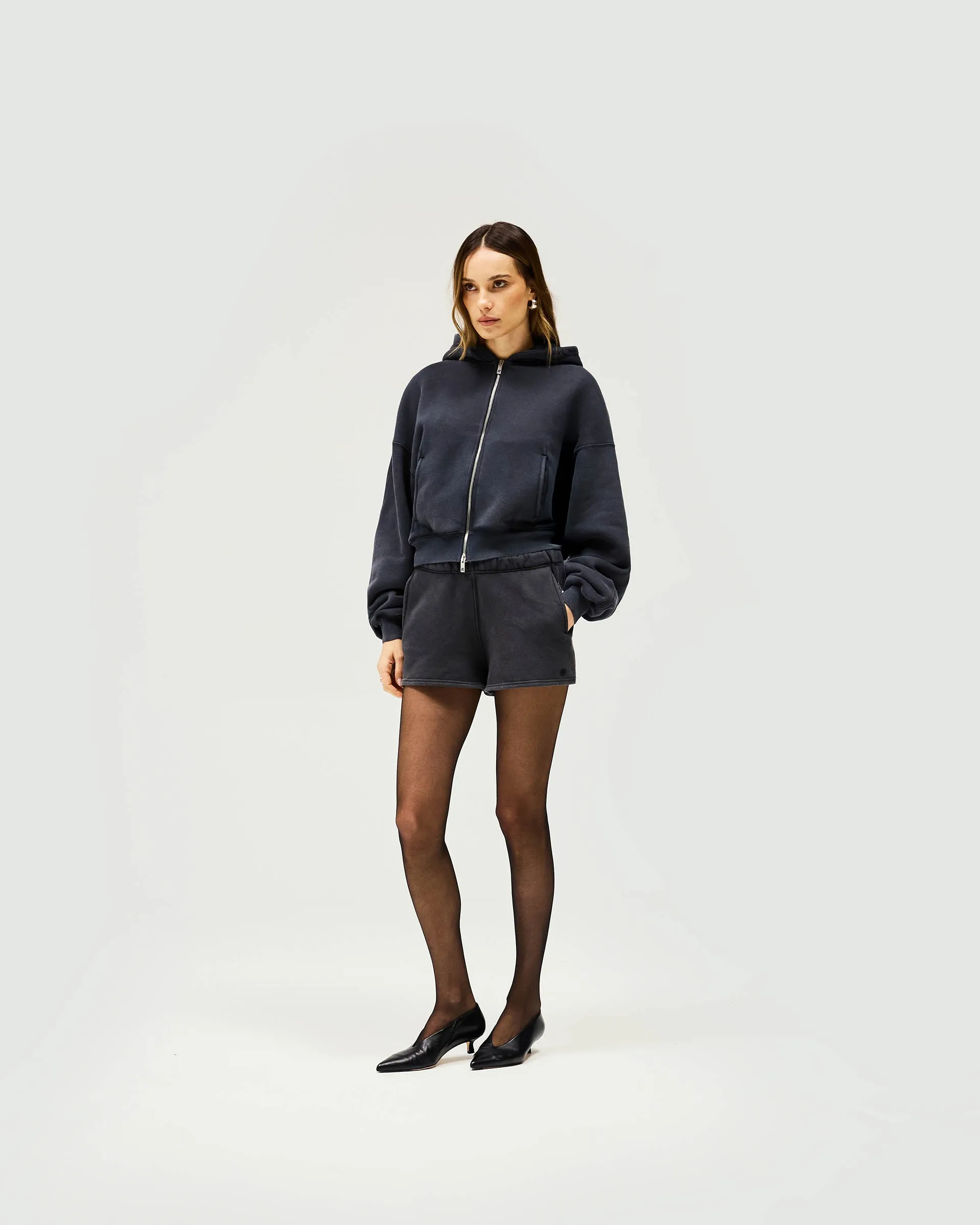 Initial Oversized Crop Hoodie - Washed Black
