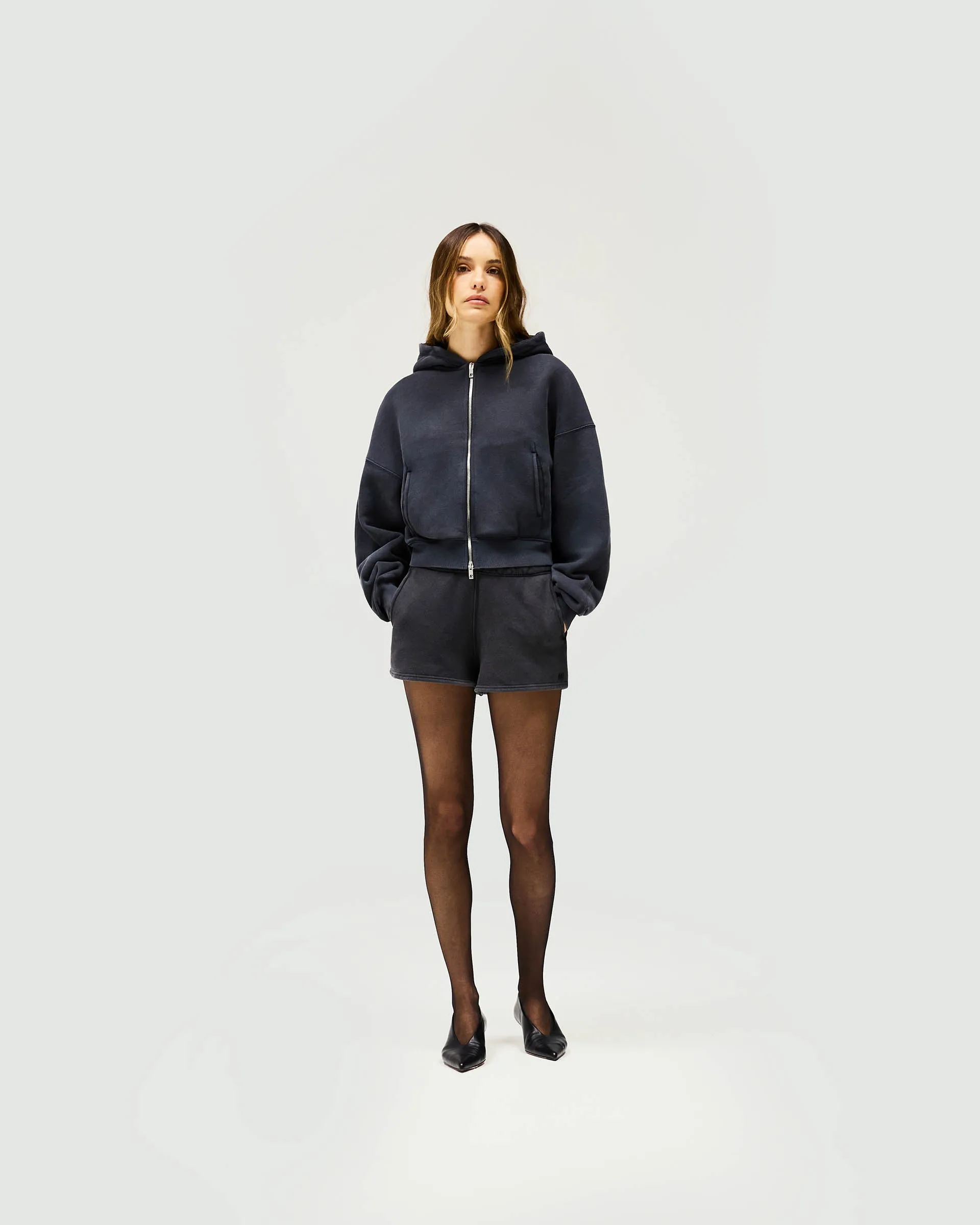 Initial Oversized Crop Hoodie - Washed Black