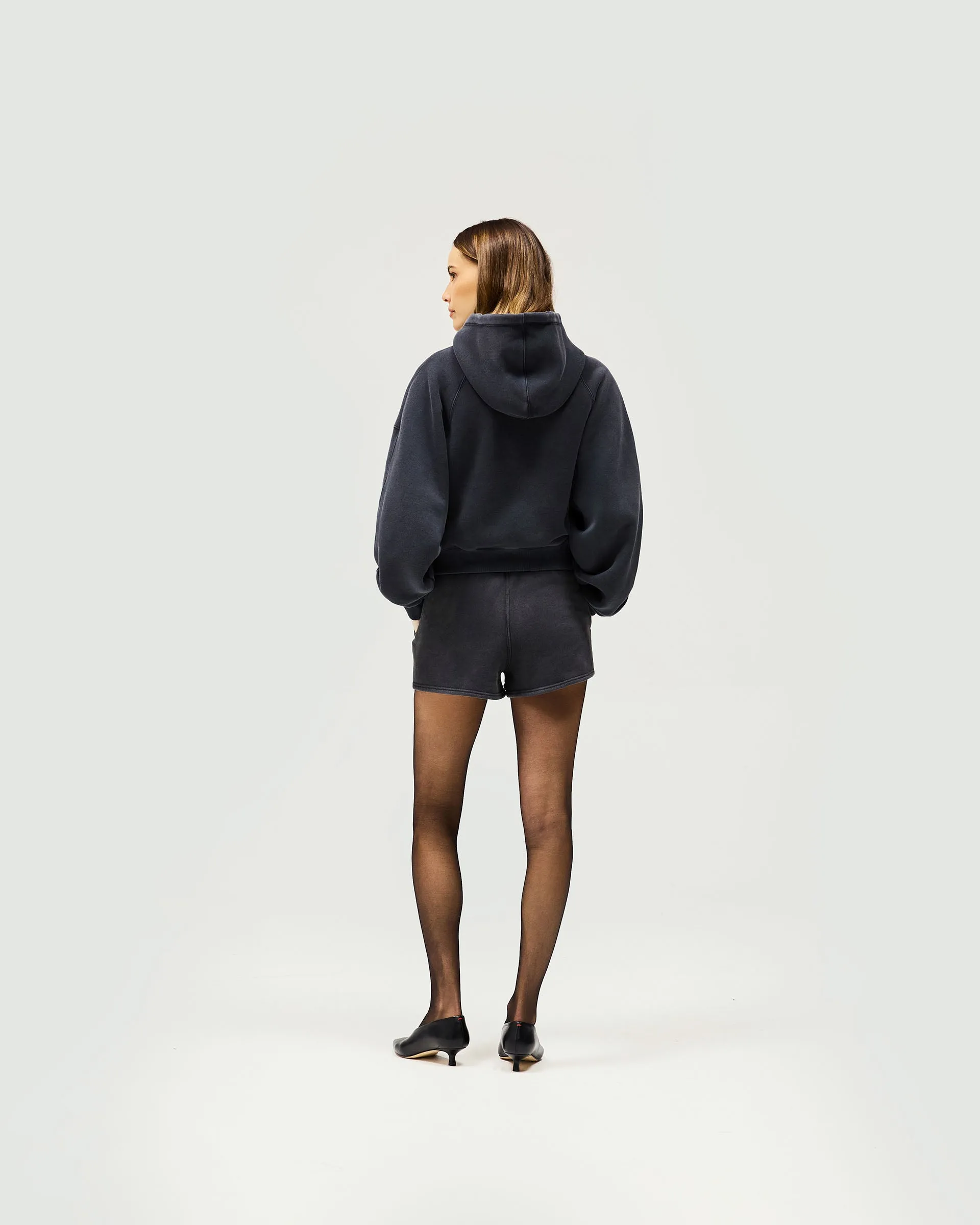Initial Oversized Crop Hoodie - Washed Black