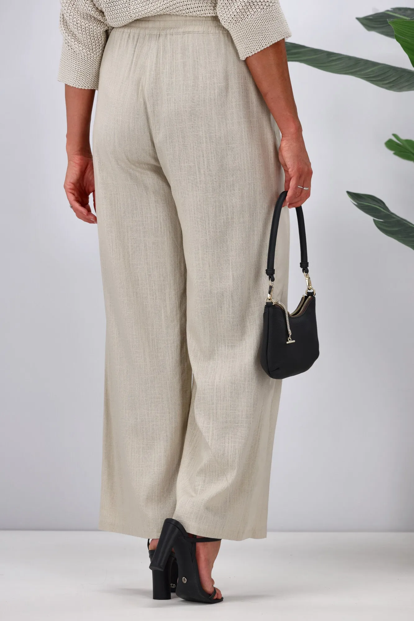 Jane James Renee Linen Look Pant With Satin Stripe Stone