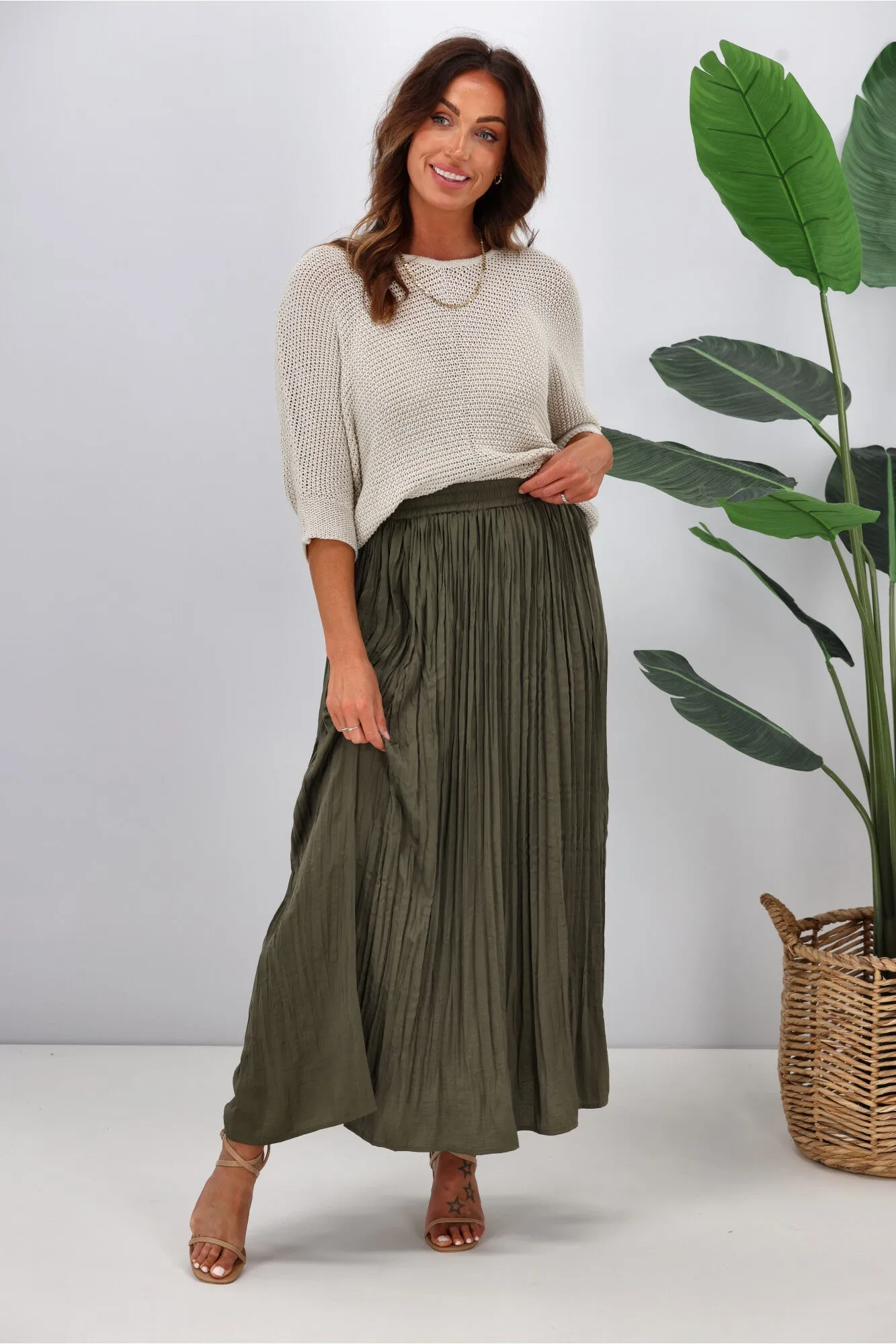 Jane James Tess Crushed Skirt Olive
