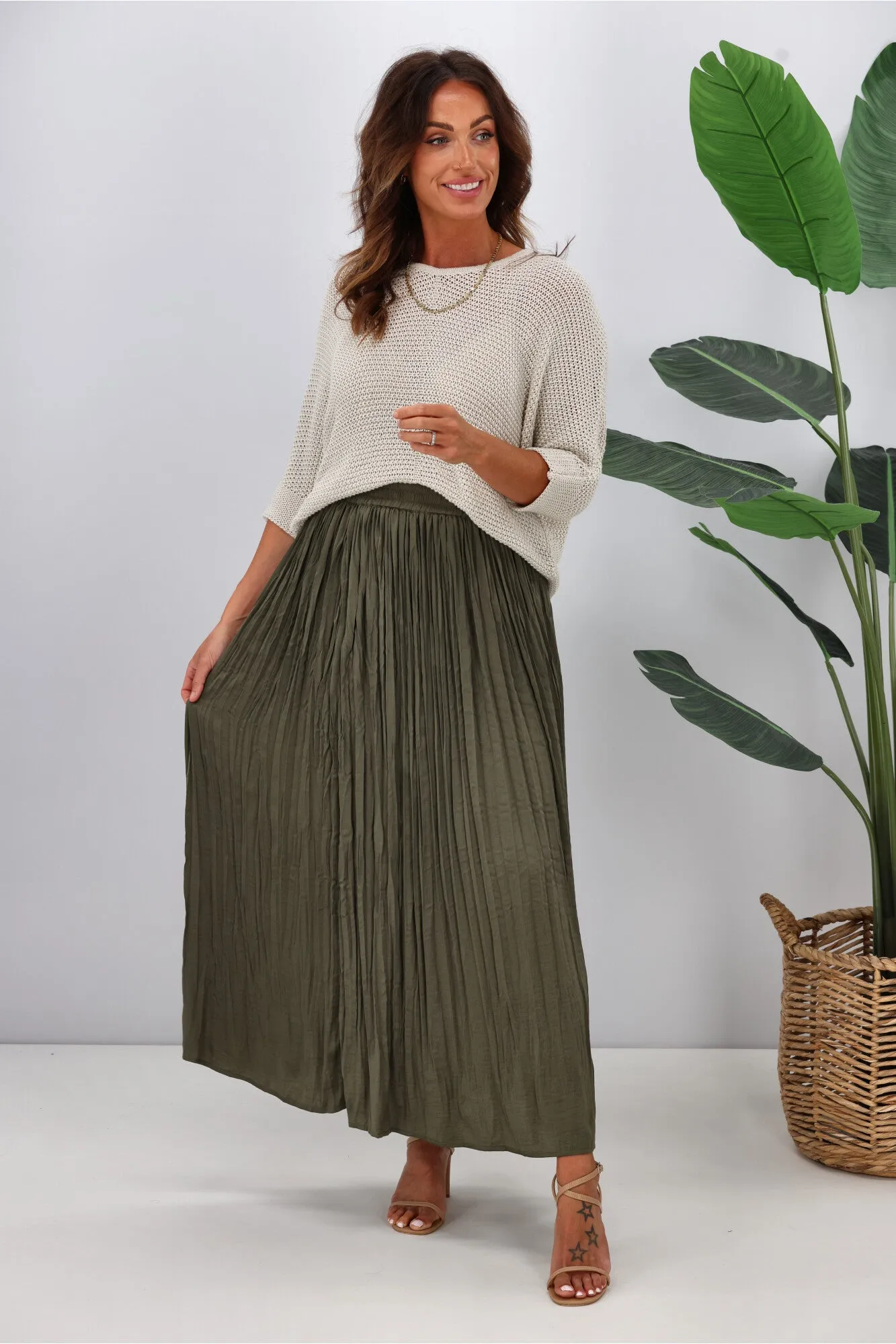 Jane James Tess Crushed Skirt Olive