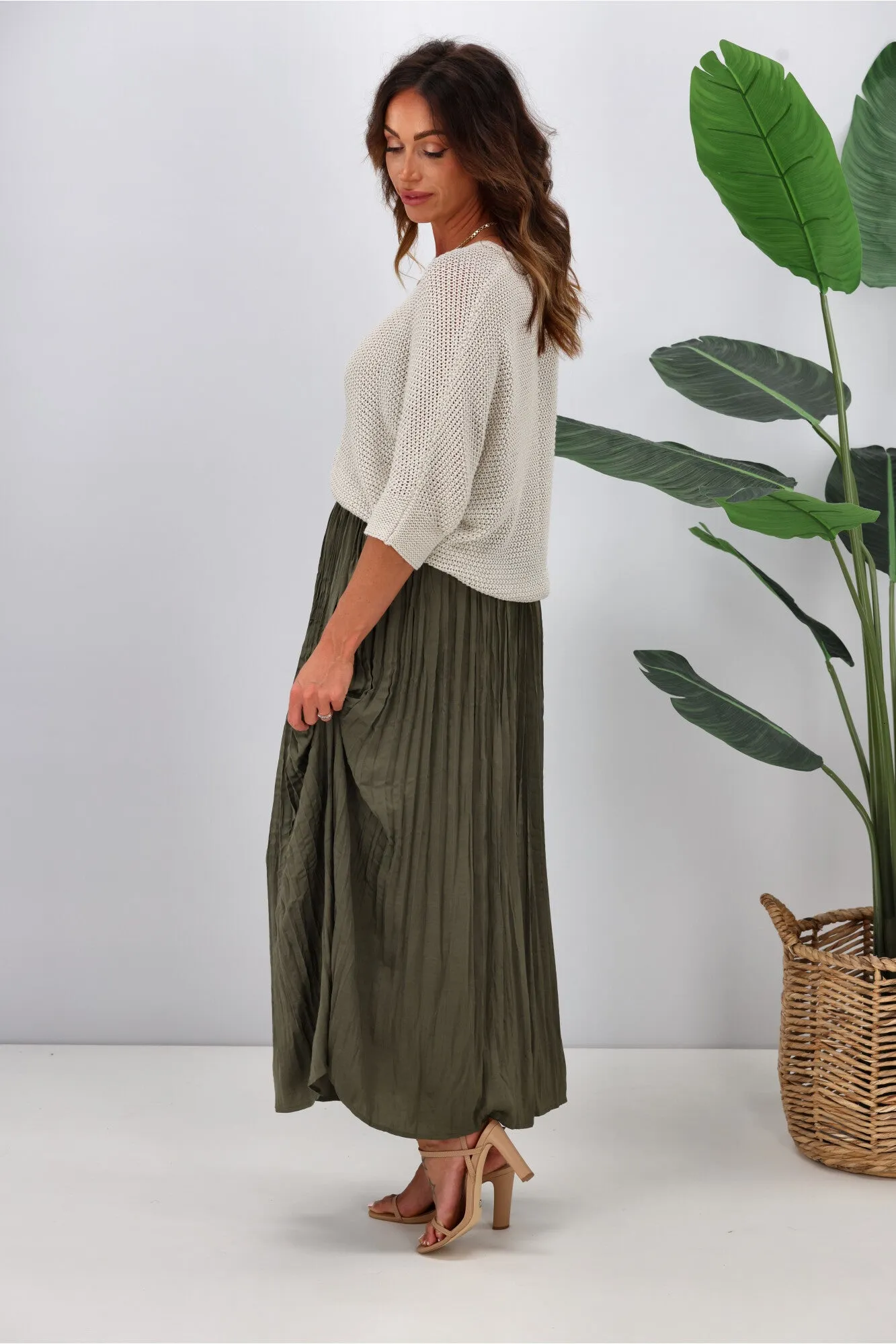 Jane James Tess Crushed Skirt Olive