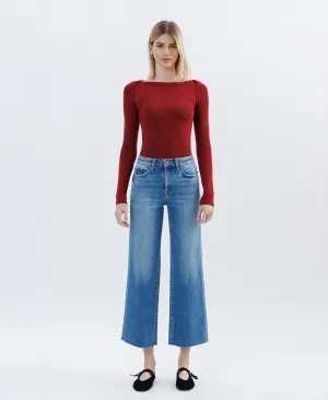 Jubilation - High Rise Raw Hem Crop Slim Wide Leg Jeans