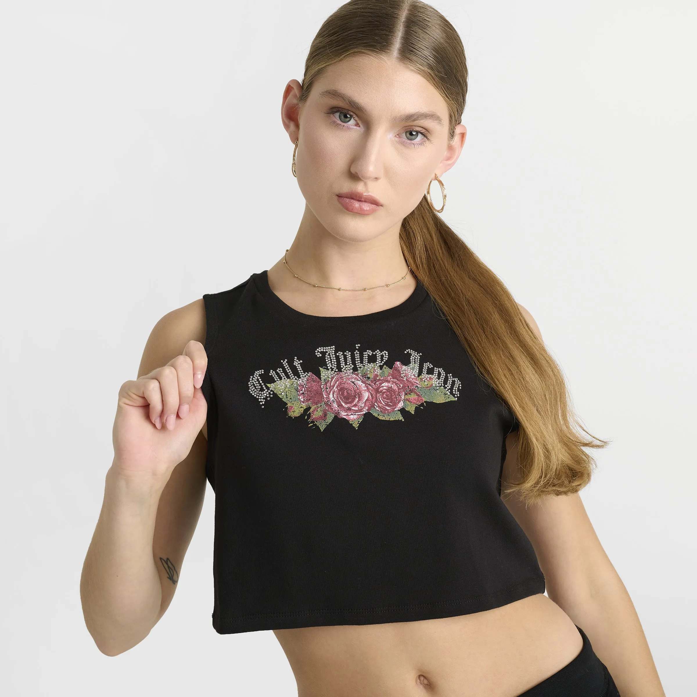 Juicy Couture Women's Cropped Fitted Graphic Tank / Black