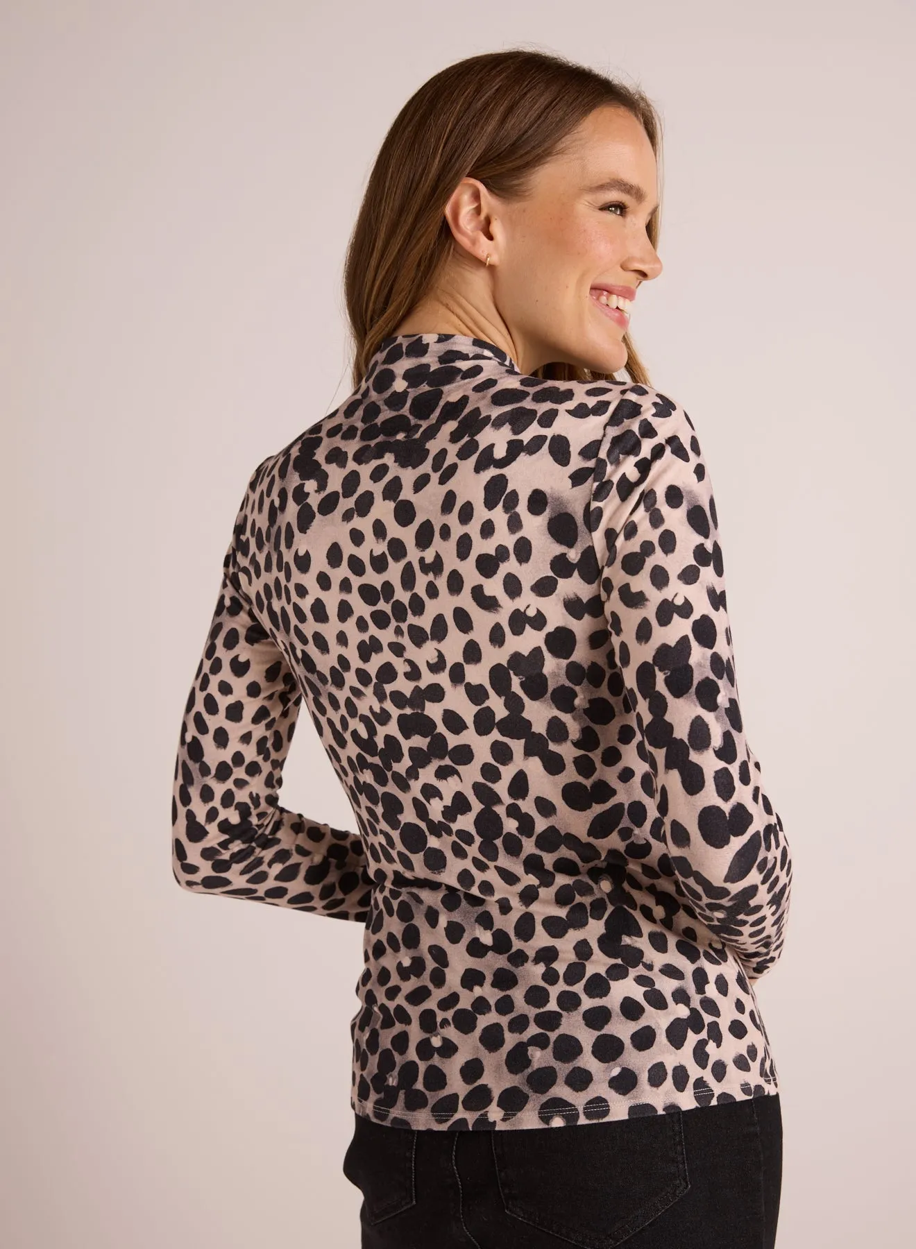Long Sleeve Mock Neck Top - Winter Spots Print