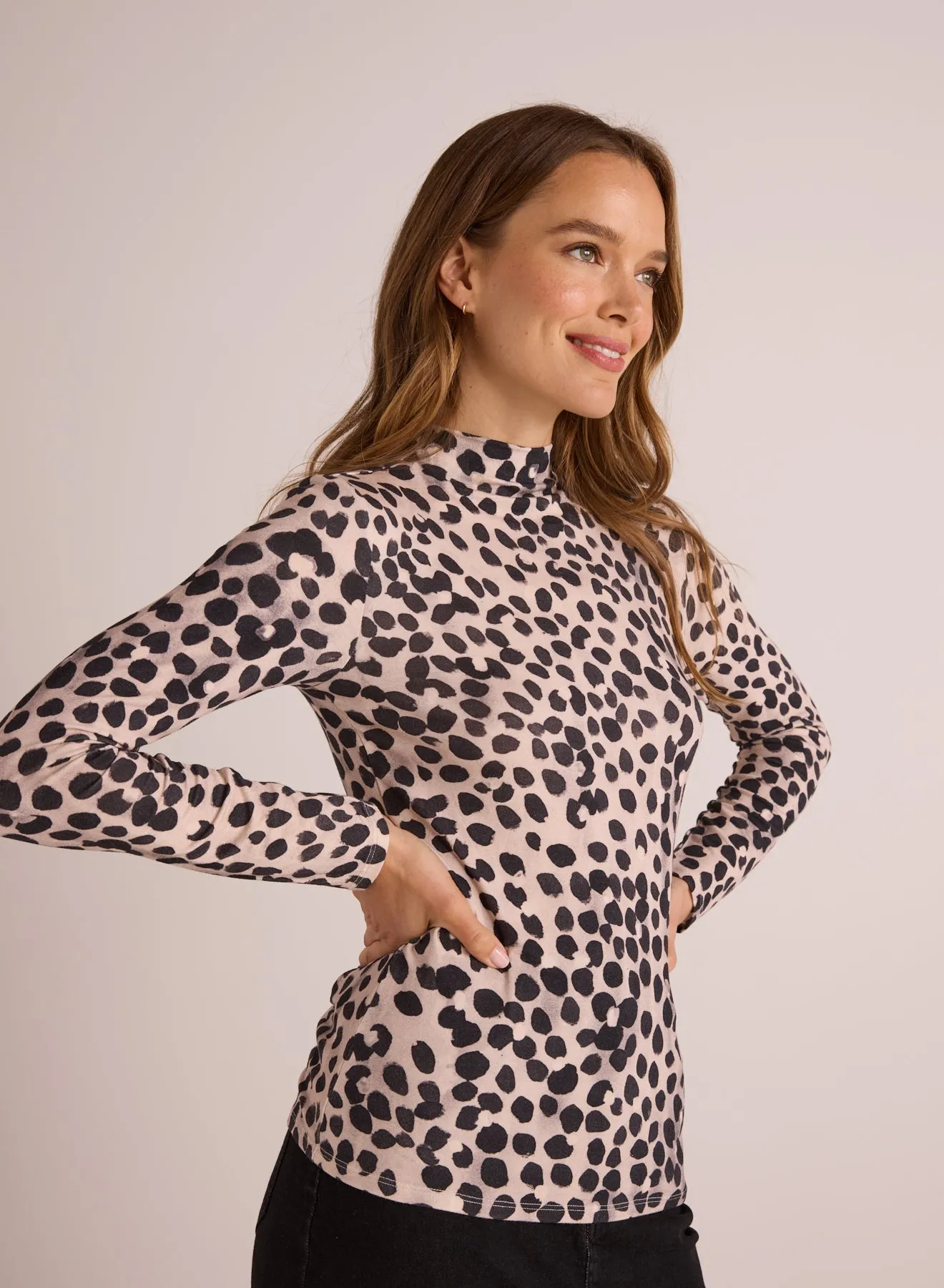 Long Sleeve Mock Neck Top - Winter Spots Print