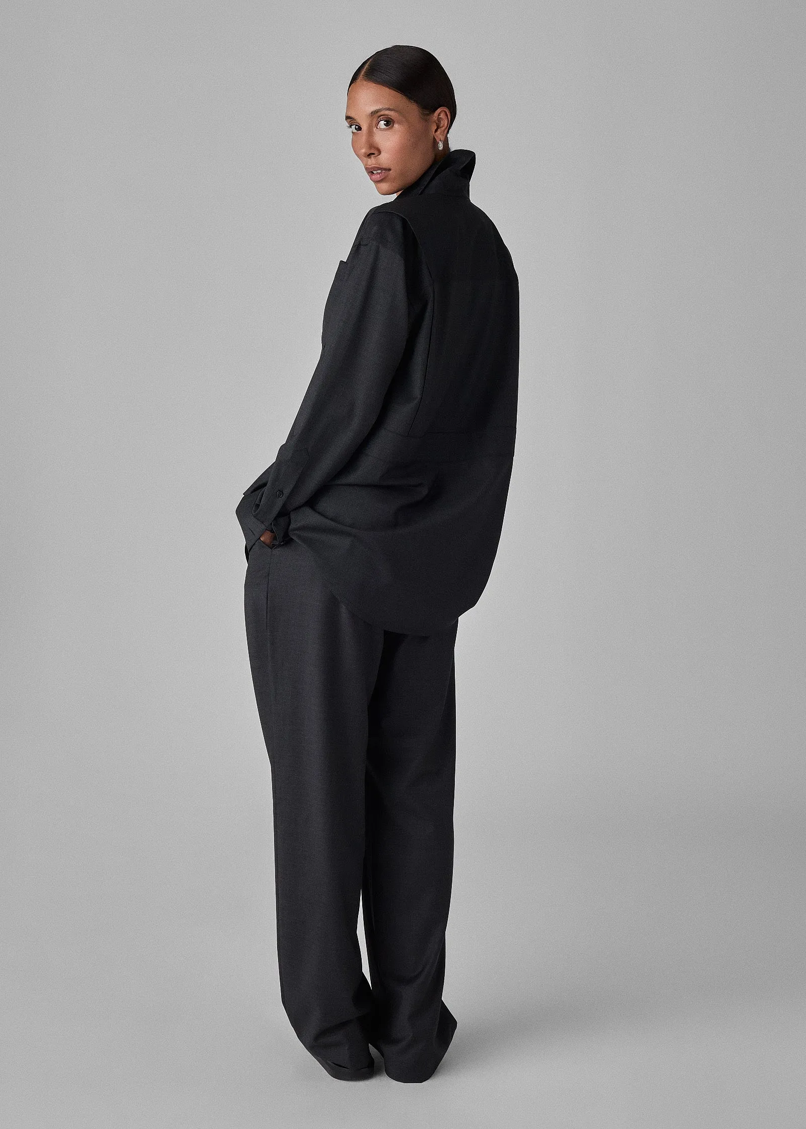 Melange Button Down Shirt in Merino Wool - Grey