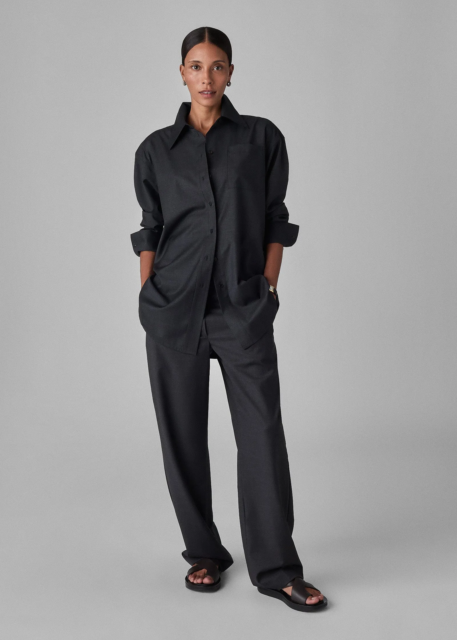 Melange Button Down Shirt in Merino Wool - Grey