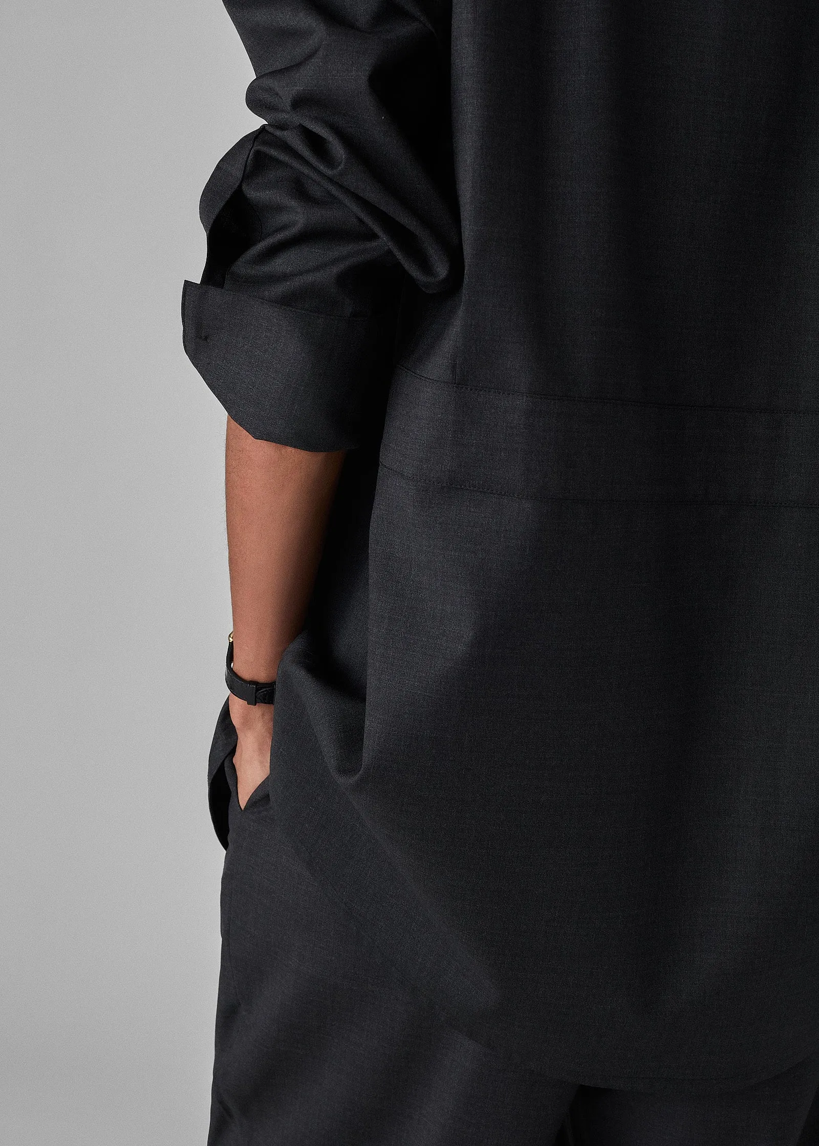 Melange Button Down Shirt in Merino Wool - Grey