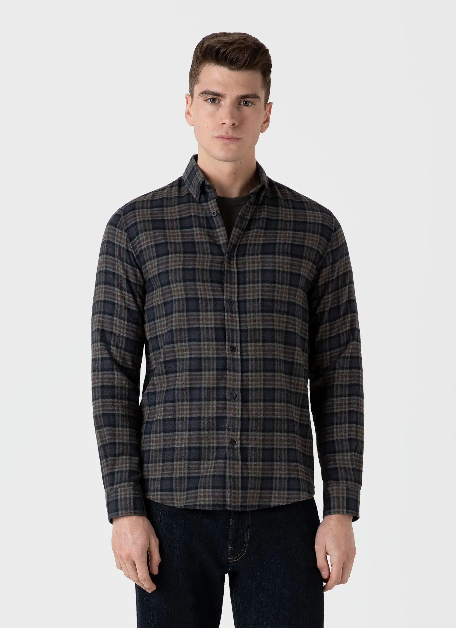 Men's Button Down Flannel Shirt in Sandstone Check