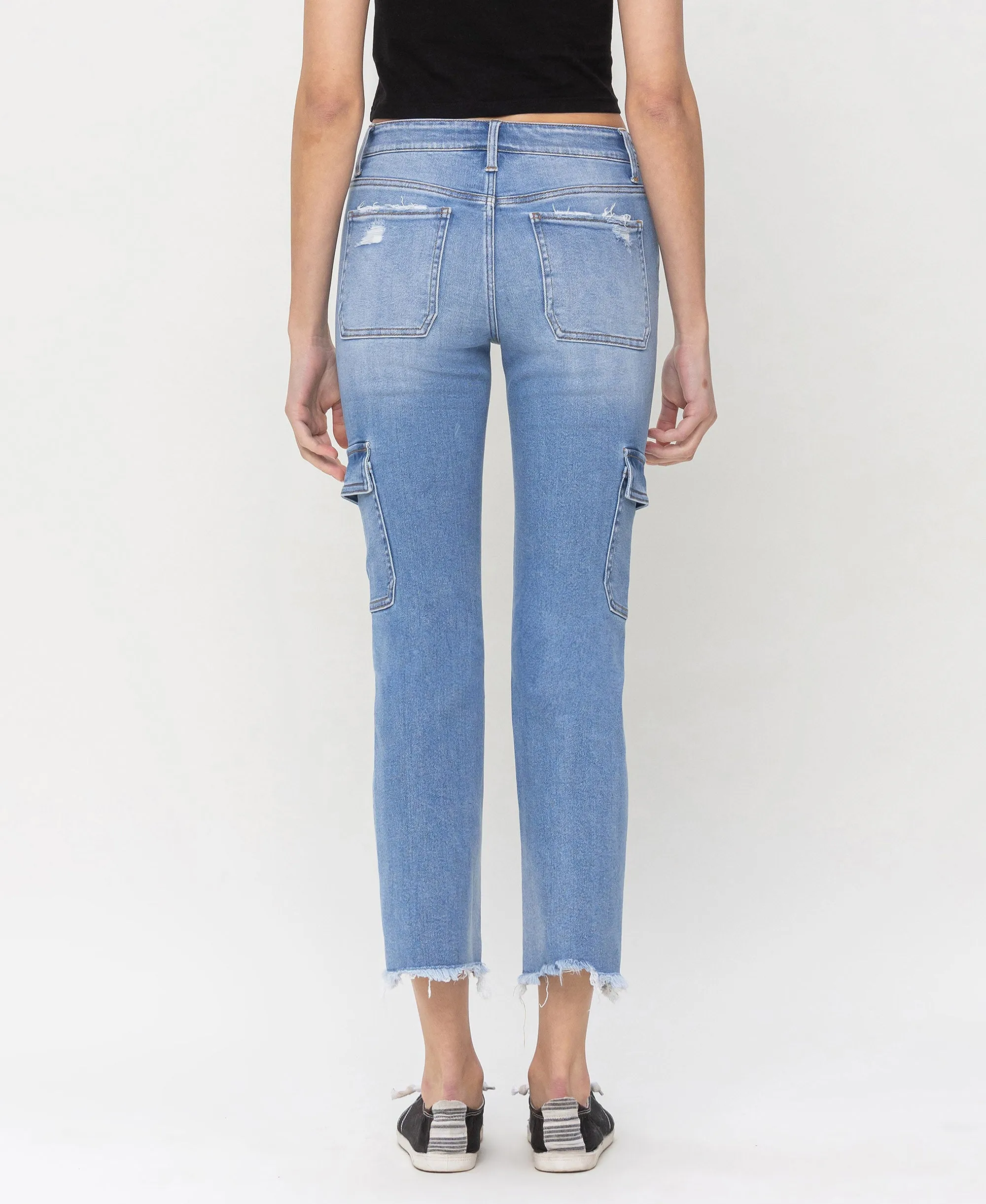Mightly - Mid Rise Slim Crop Straight Cargo Jeans