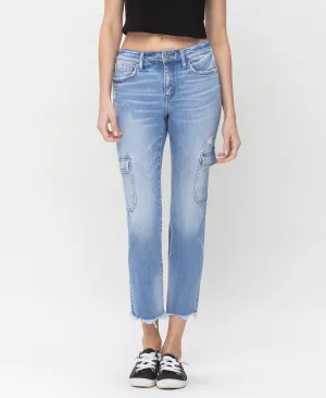 Mightly - Mid Rise Slim Crop Straight Cargo Jeans