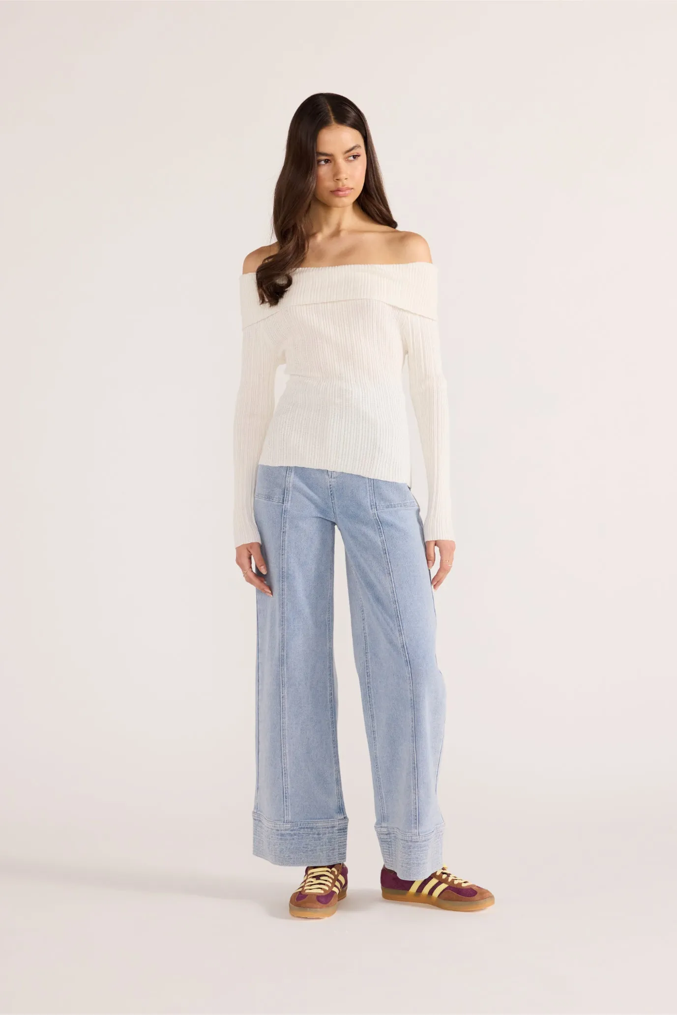 Minkpink Zoe Off Shoulder Knit Top Off White