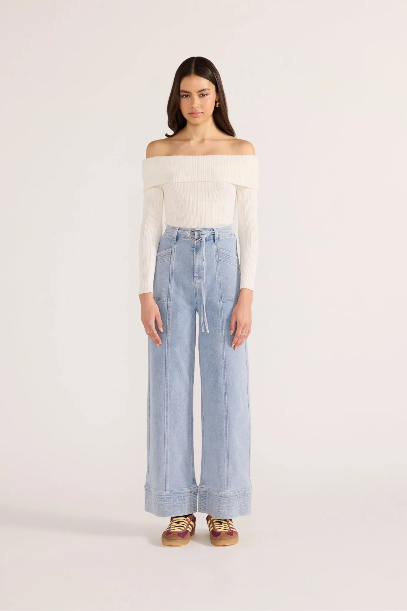 Minkpink Zoe Off Shoulder Knit Top Off White
