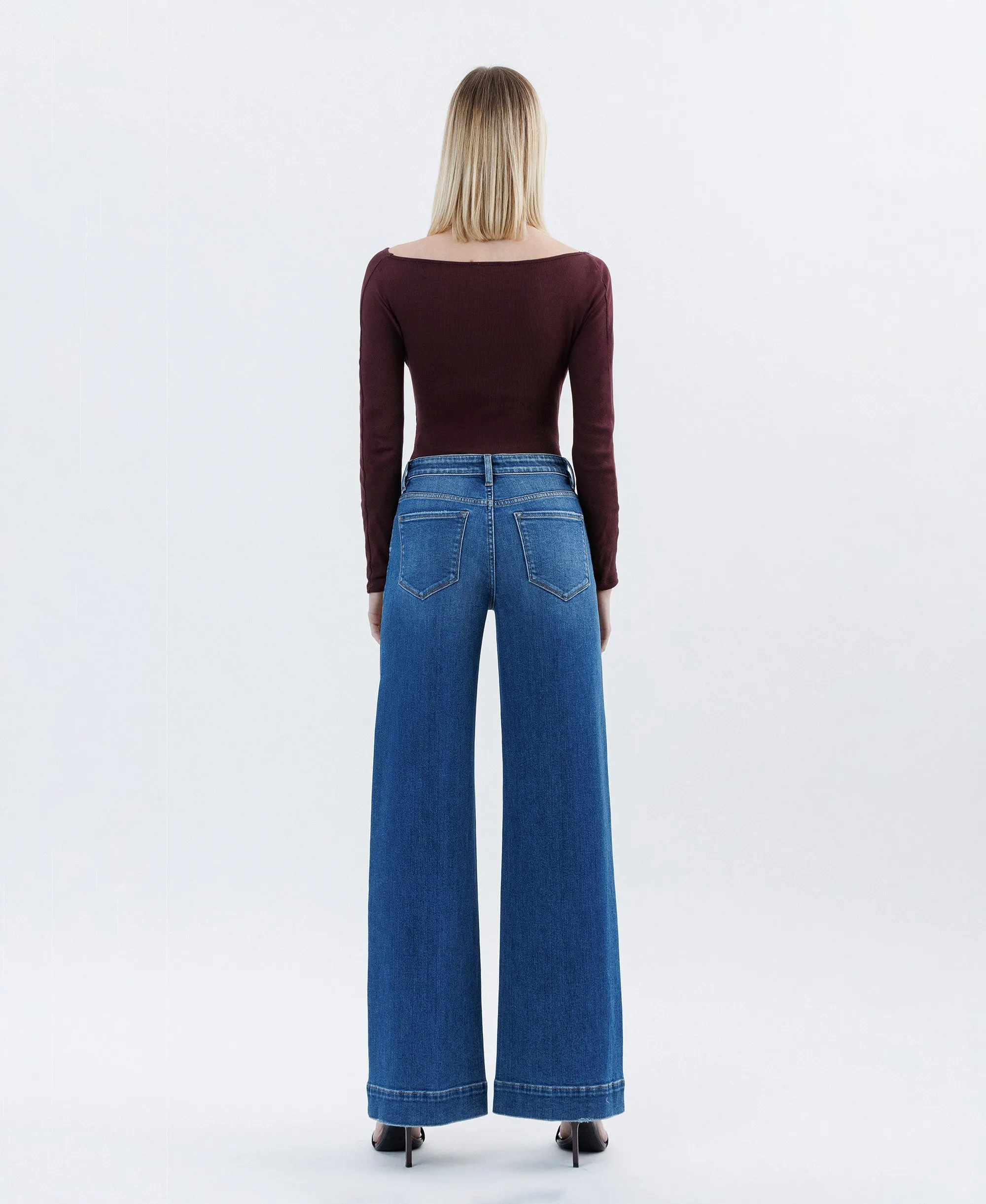 Moon Bar - High Rise Trouser Hem Extreme Wide Leg Jeans