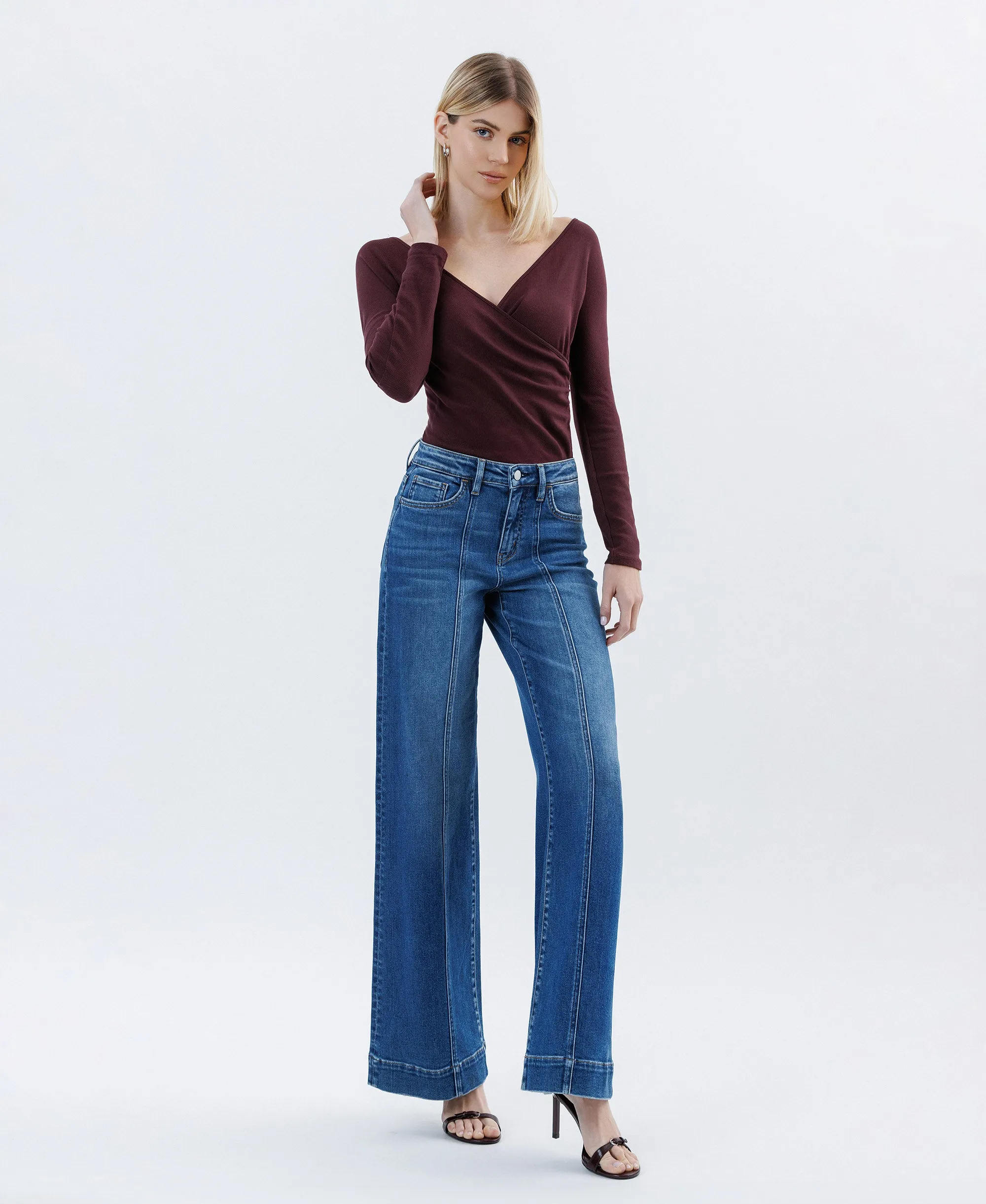 Moon Bar - High Rise Trouser Hem Extreme Wide Leg Jeans