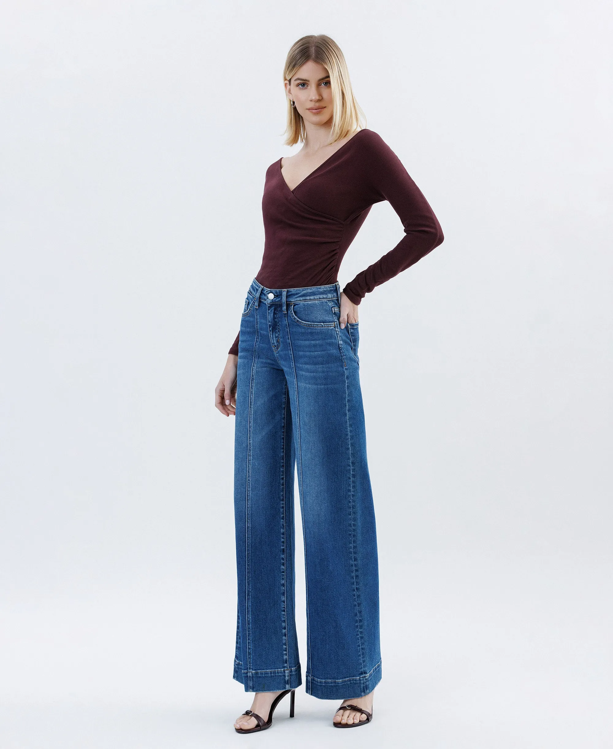 Moon Bar - High Rise Trouser Hem Extreme Wide Leg Jeans