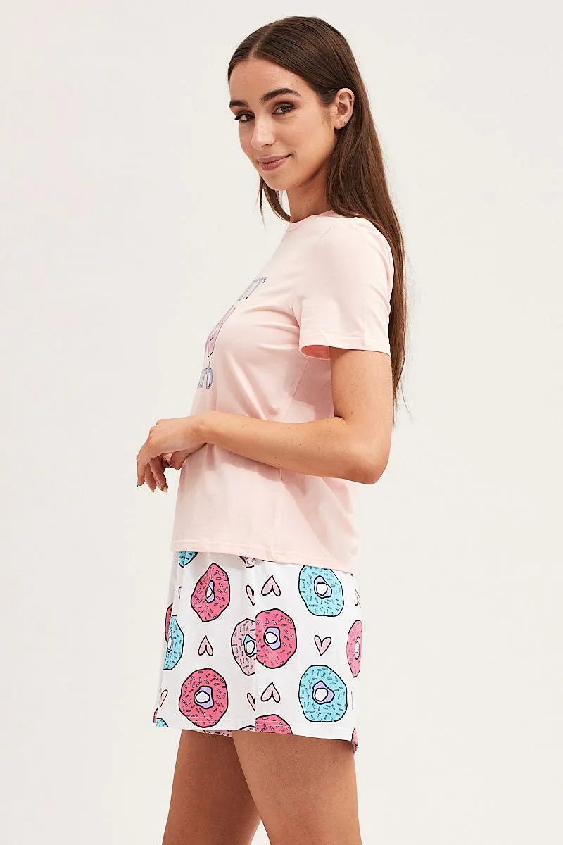 Multi Colour Short Sleeve Top & Shorts Pj Set