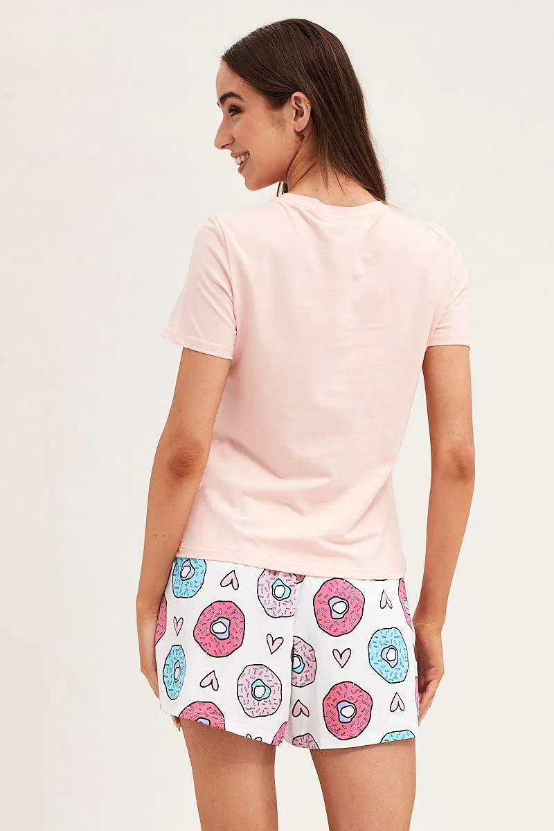 Multi Colour Short Sleeve Top & Shorts Pj Set