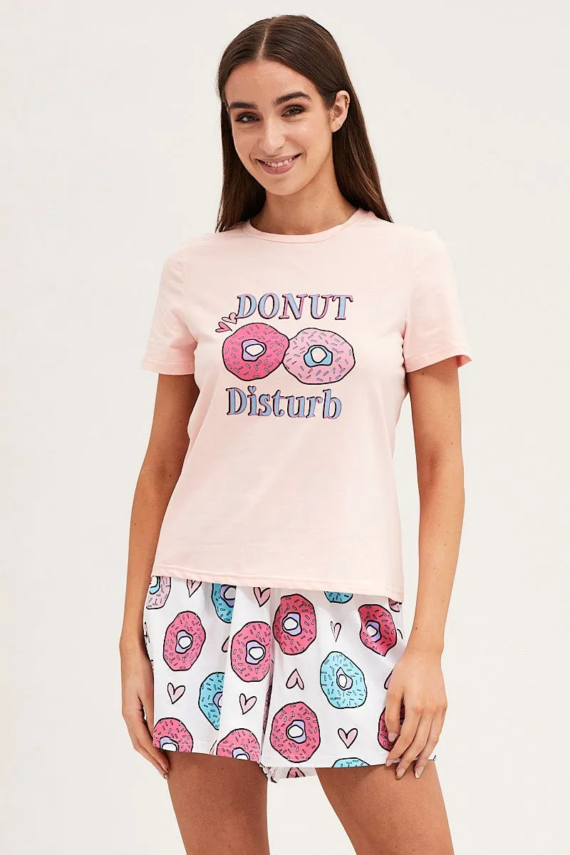 Multi Colour Short Sleeve Top & Shorts Pj Set
