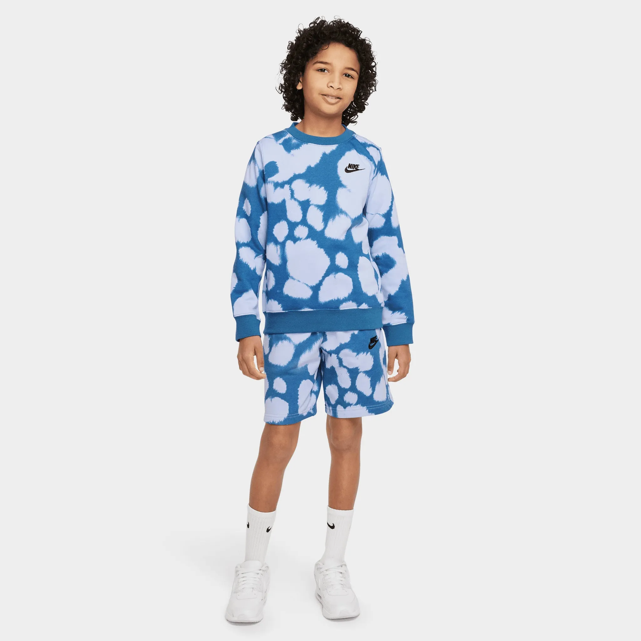 Nike Sportswear Junior Boys' Adult Connect AOP French Terry Crewneck Dark Marina Blue / Black