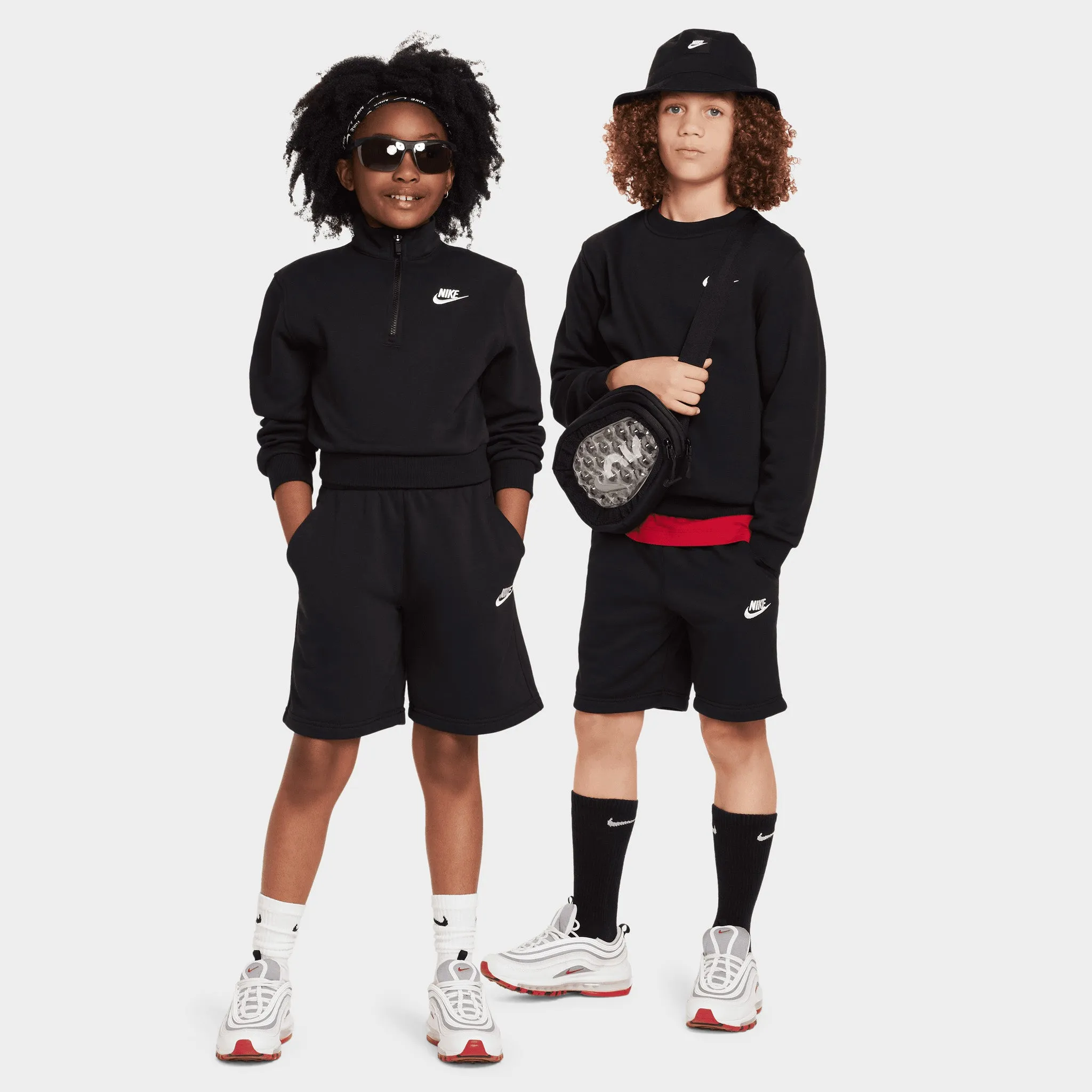 Nike Sportswear Juniors' Club Fleece French Terry Shorts Black / White