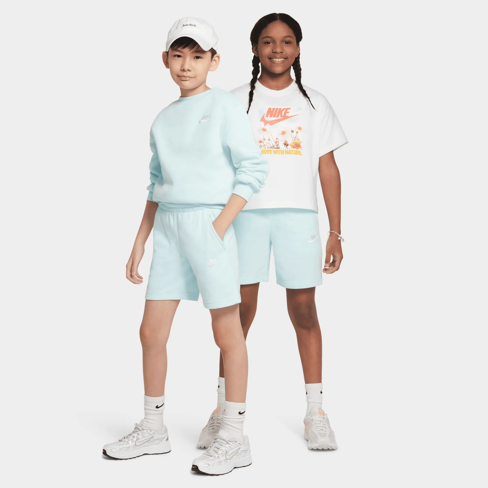 Nike Sportswear Juniors' Club Fleece French Terry Shorts Glacier Blue / White