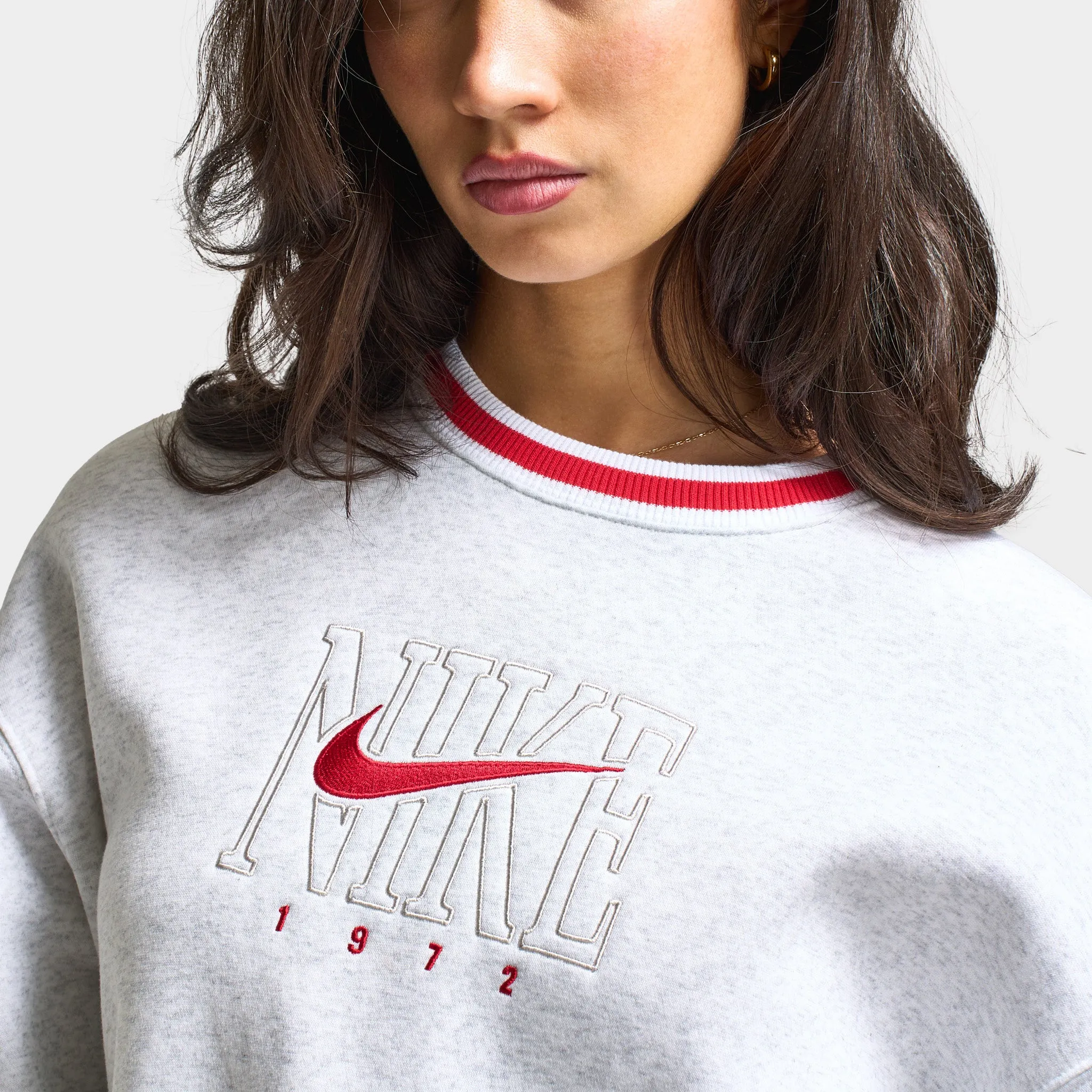 Nike Sportswear Women's Graphic Oversized Long Crewneck Sweatshirt / Birch Heather