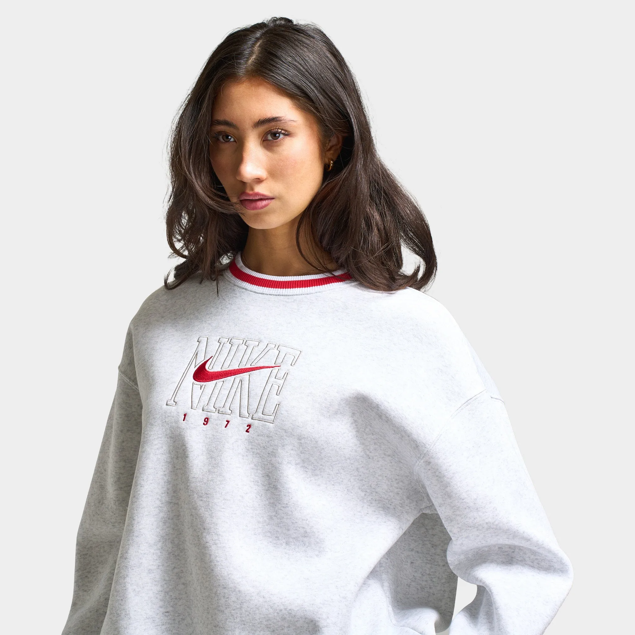 Nike Sportswear Women's Graphic Oversized Long Crewneck Sweatshirt / Birch Heather