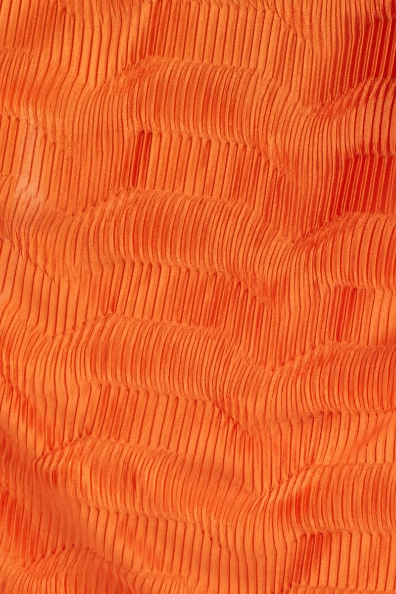 Orange Plisse Shirts Long Sleeve