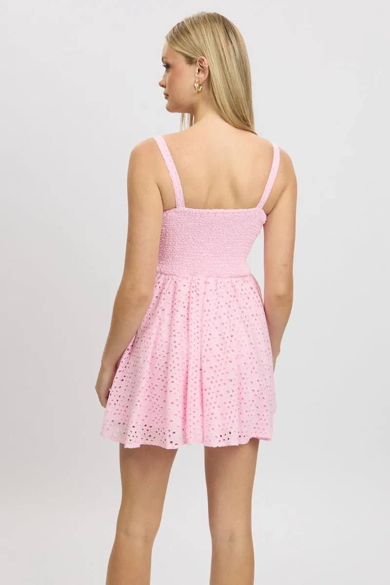 Pink Fit And Flare Dress Corset Detail Mini