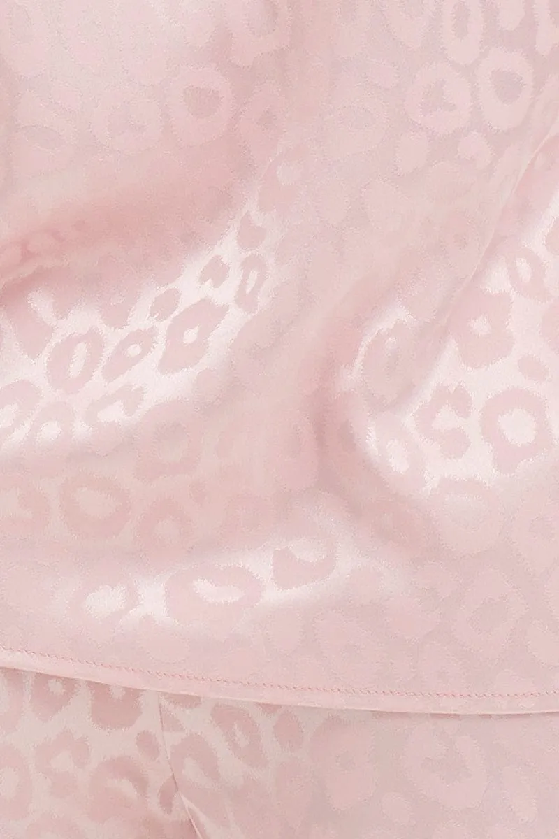 Pink Satin Pajamas Set Short Sleeve