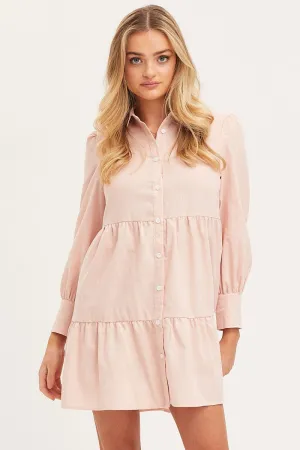 Pink Shirt Dress Long Sleeve Button Front