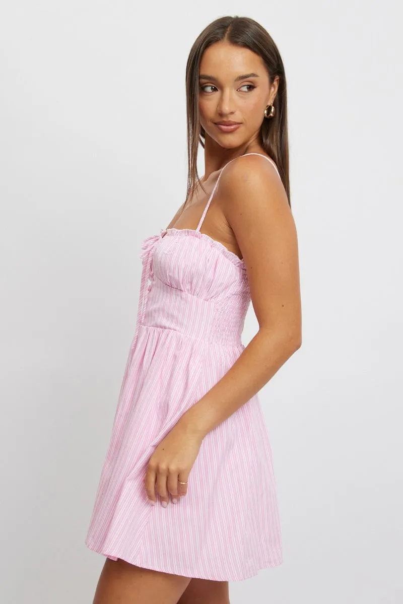 Pink Stripe Fit And Flare Dress Mini