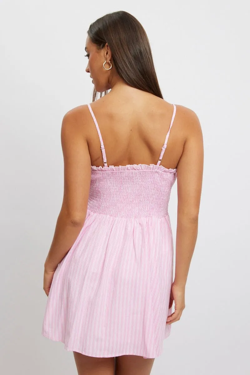 Pink Stripe Fit And Flare Dress Mini