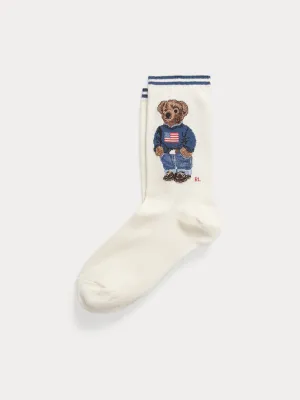 Polo Bear Embroidered Socks Ivory/Blue
