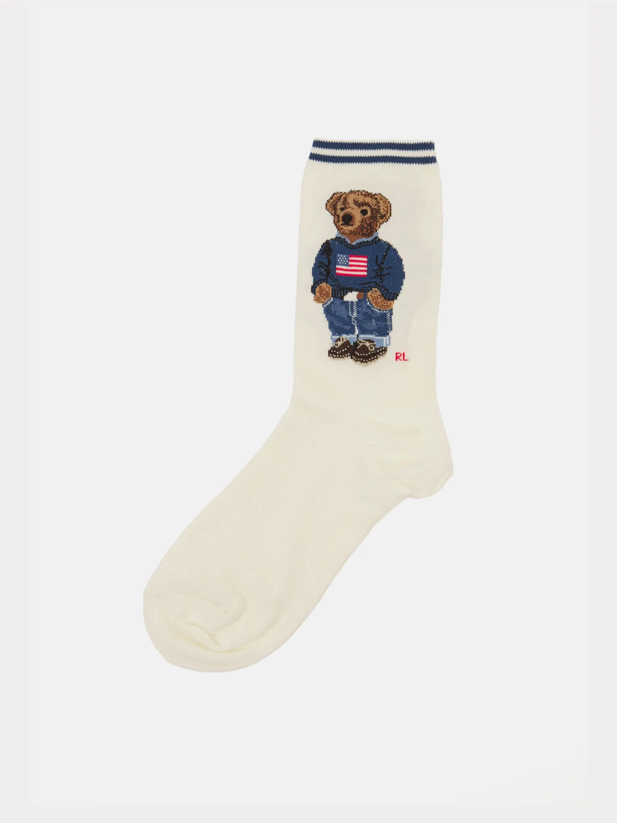 Polo Bear Embroidered Socks Ivory/Blue